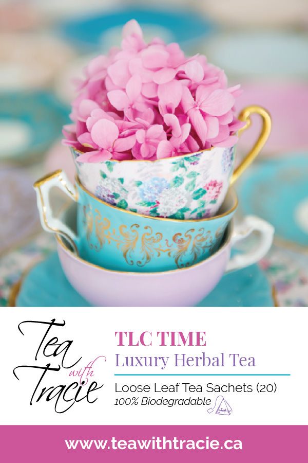 Front of TLC Luxury Herbal Tea Loose Leaf Sachets Packaging