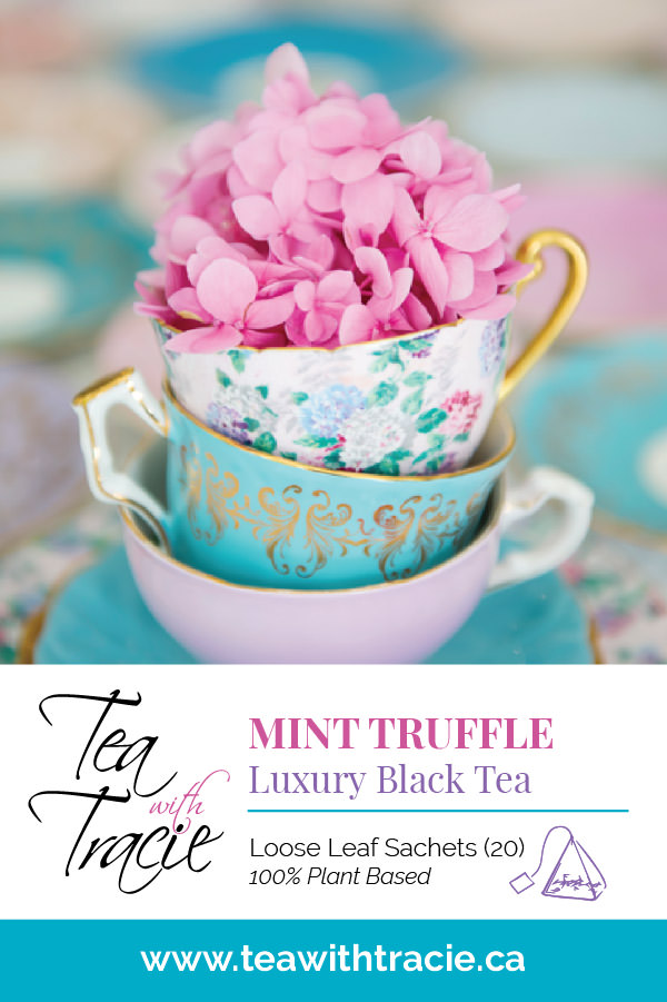 Front of Mint Truffle Luxury Black Tea Loose Leaf Sachets Packaging