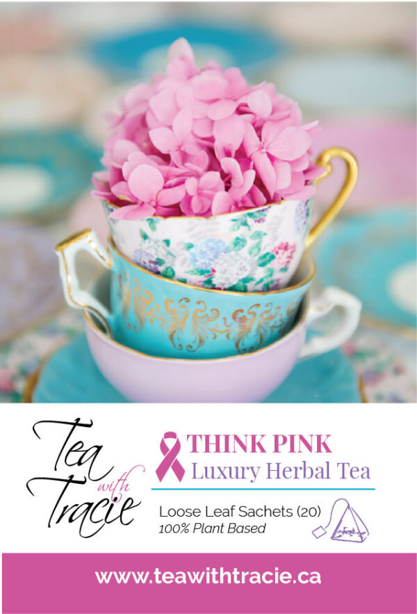 Front of Think Pink Luxury Herbal Tea Loose Leaf Sachets Packaging