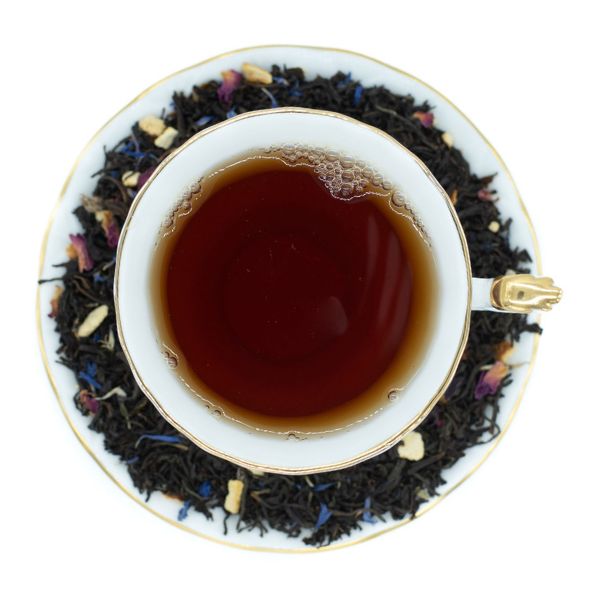 Girly Grey Black Tea in a white and gold vintage teacup and saucer